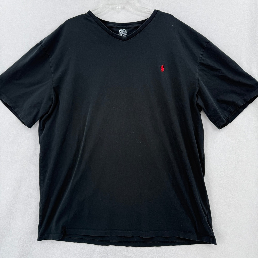 Polo Ralph Lauren T-Shirt Mens 2XLT Black V-Neck Short Sleeve Red Pony Logo